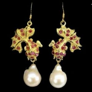 Baroque Pearl/ Ruby F Koi Fish Earrings